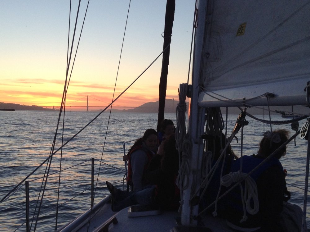 Sailing at dusk on San Francisco Bay